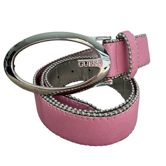 GUESS Pink Studded Belt with Silver Buckle - Size Large - Picture 1 of 6